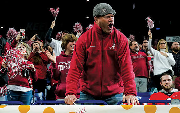 An Alabama fan expresses his feelings at the national title game against Georgia.